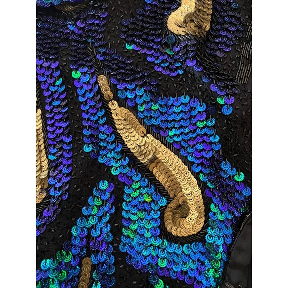Jakelin Designs Sequin Embellished Silk Jacket Black Gold & Blue Size 2X - Picture 3 of 10